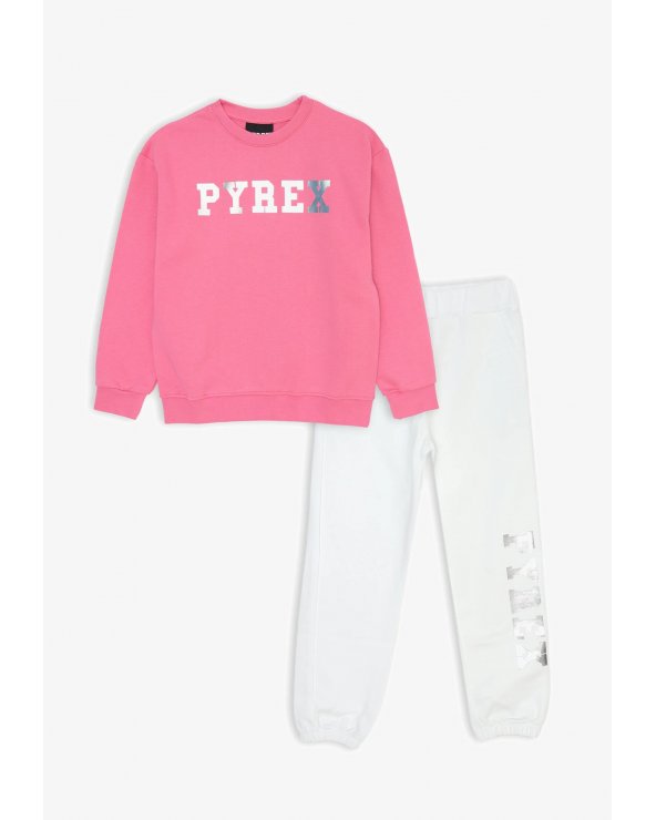 Tuta ragazza felpa e pantalone rosa bianco Pyrex
