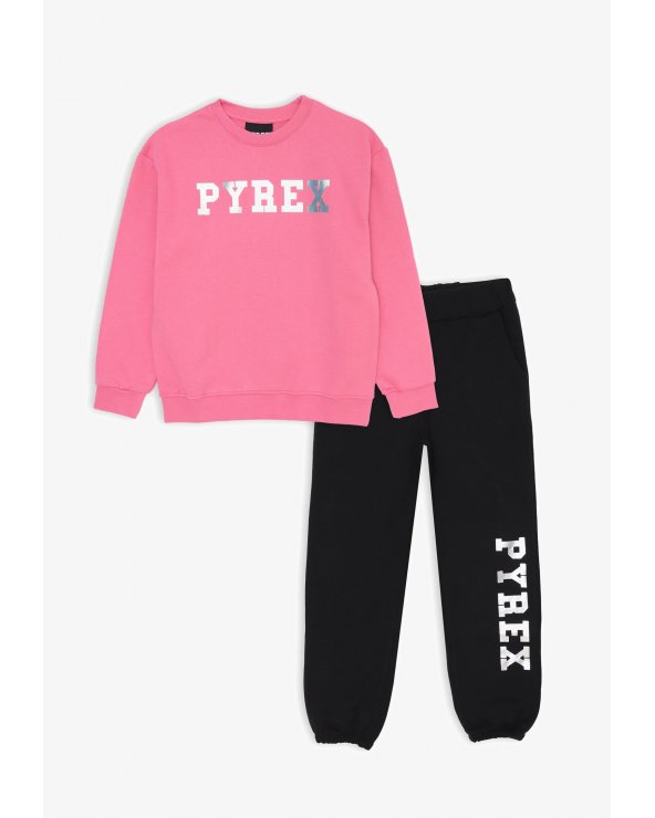 Tuta ragazza felpa e pantalone rosa nero Pyrex