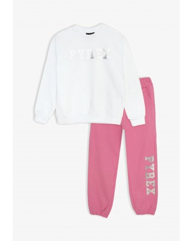 Tuta ragazza felpa e pantalone bianco rosa Pyrex