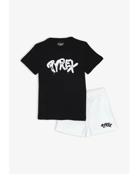 Pyrex Completo Bambina e Ragazza 8-16 Anni T-shirt Nera e Shorts Bianchi
