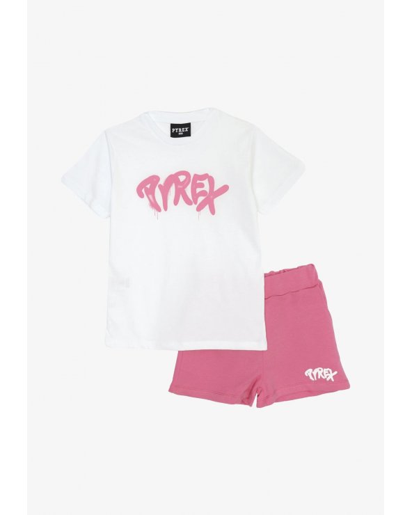 Pyrex Completo Bambina e Ragazza 8-16 Anni T-shirt Bianca e Shorts Rosa