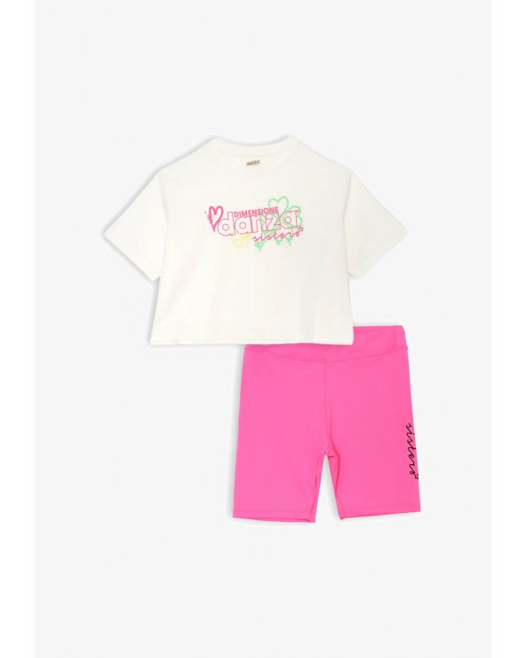 Completo Dimensione Danza bambina bianco e fucsia cotone estate 2025