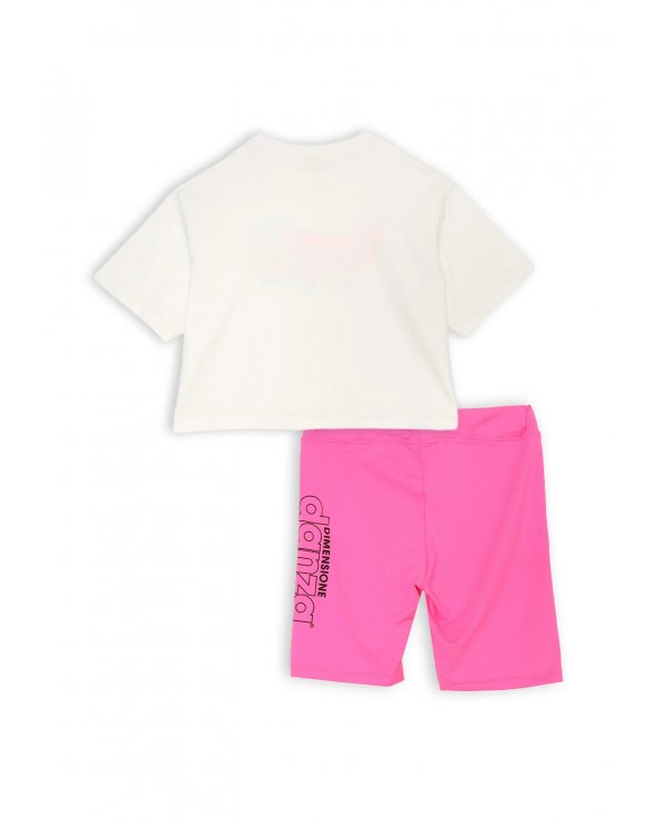 Completo Dimensione Danza bambina bianco e fucsia cotone estate 2025