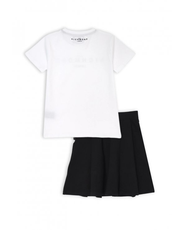 Completo Richmond bambina bianco e nero con t-shirt logo e gonna svasata