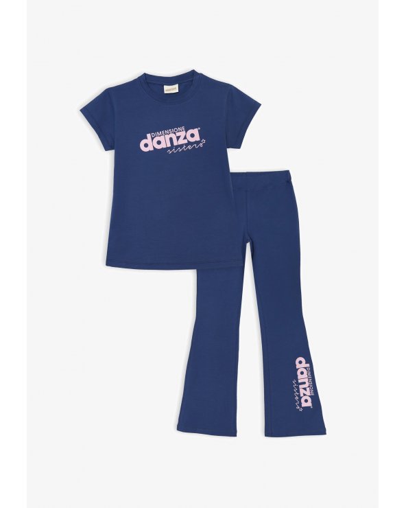 Completo blu Dimensione Danza bambina con stampa rosa estate 2025