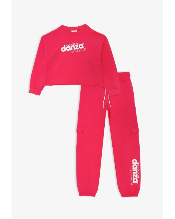 Completo fucsia Dimensione Danza bambina felpa crop e pantaloni cargo