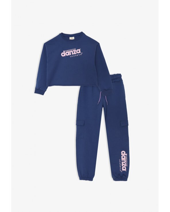 Completo Dimensione Danza blu con logo rosa per bambina primavera estate 2025