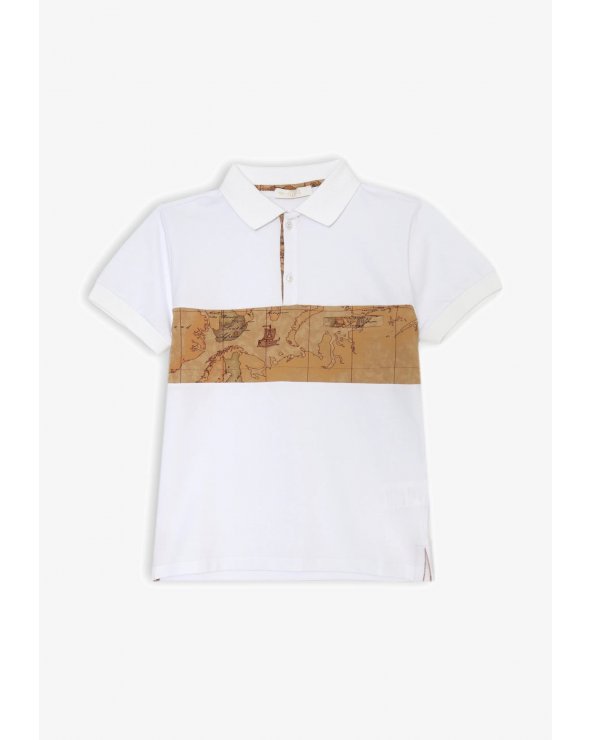 Polo bianca con inserto mappa Alviero Martini Junior bambino estate 2025