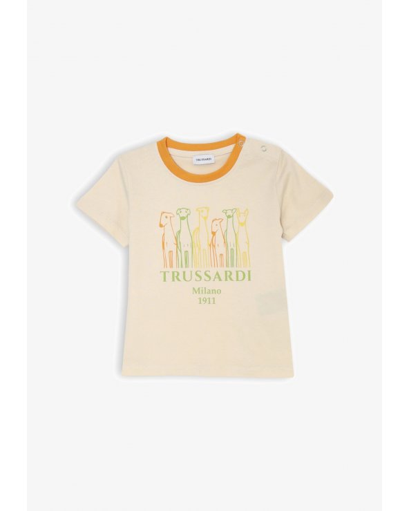 Maglietta Trussardi neonato beige con stampa levrieri estiva cotone 2025