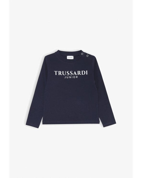 Maglia blu Trussardi Junior cotone neonato manica lunga logo stampato