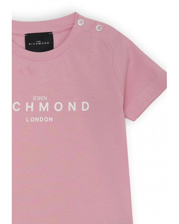 Maglietta rosa John Richmond neonata logo bianco cotone estate 2025