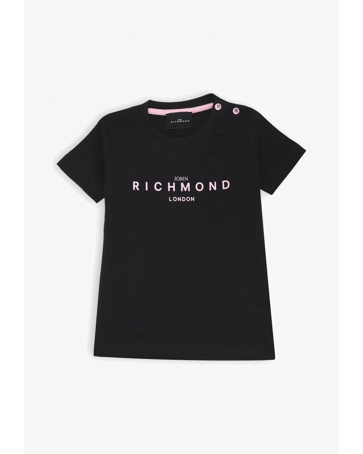 Maglietta nera John Richmond neonata logo rosa cotone estate 2025