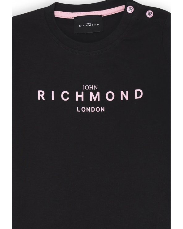 Maglietta nera John Richmond neonata logo rosa cotone estate 2025