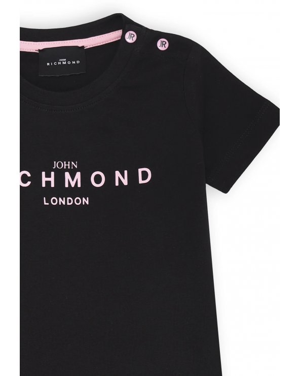 Maglietta nera John Richmond neonata logo rosa cotone estate 2025