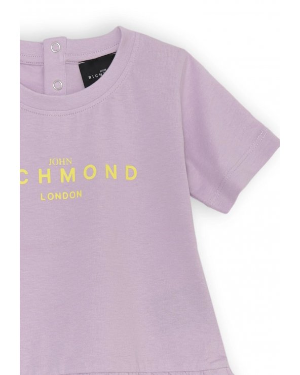 Vestitino lilla Richmond neonata baby PE 2025 con logo giallo frontale