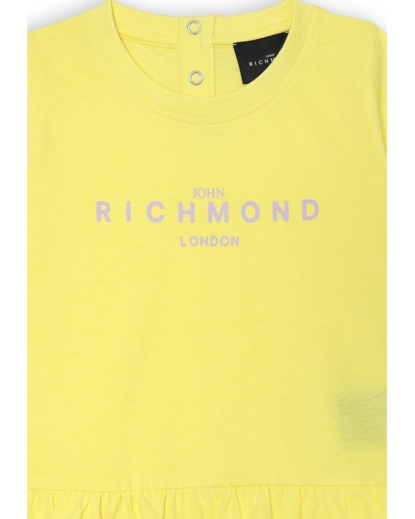 Vestitino giallo Richmond neonata baby PE 2025 in cotone con logo viola