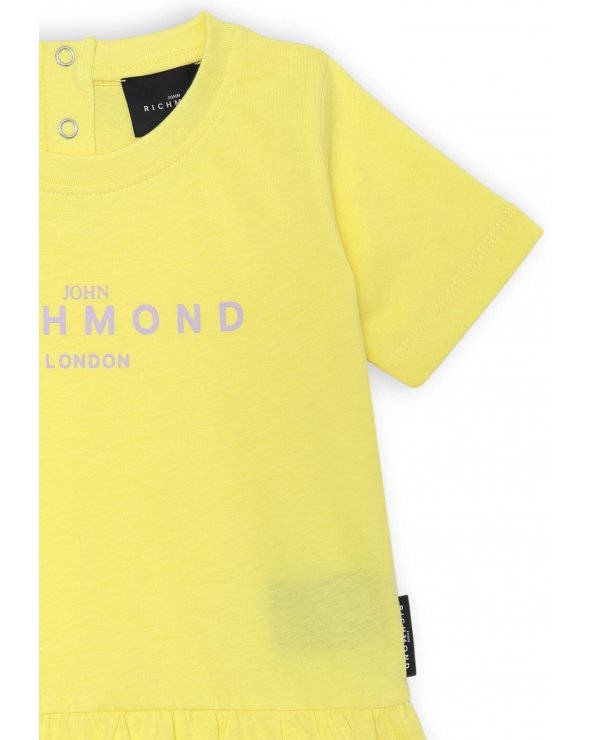 Vestitino giallo Richmond neonata baby PE 2025 in cotone con logo viola