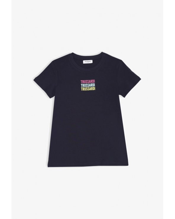 Maglietta Trussardi blu cotone stampa logo multicolor bambina primavera 2025