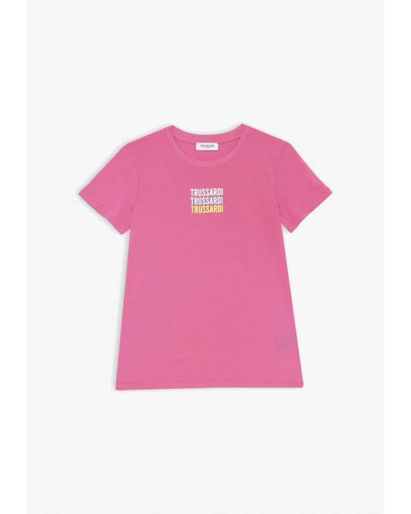 Maglietta Trussardi rosa cotone stampa logo multicolor bambina estate 2025