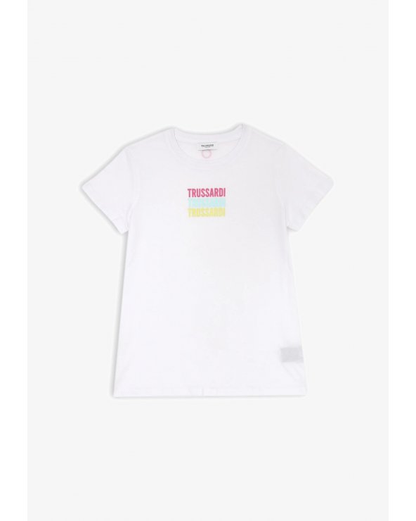 Maglietta Trussardi bianca cotone logo multicolor bambina estate 2025