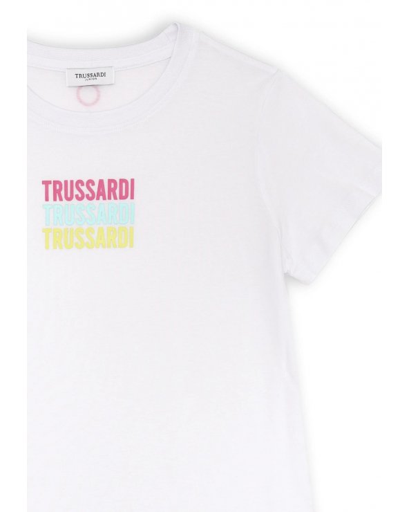 Maglietta Trussardi bianca cotone logo multicolor bambina estate 2025