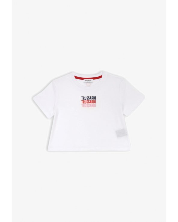 Maglia Trussardi bianca in cotone stampa logo baby bambina primavera estate 2025