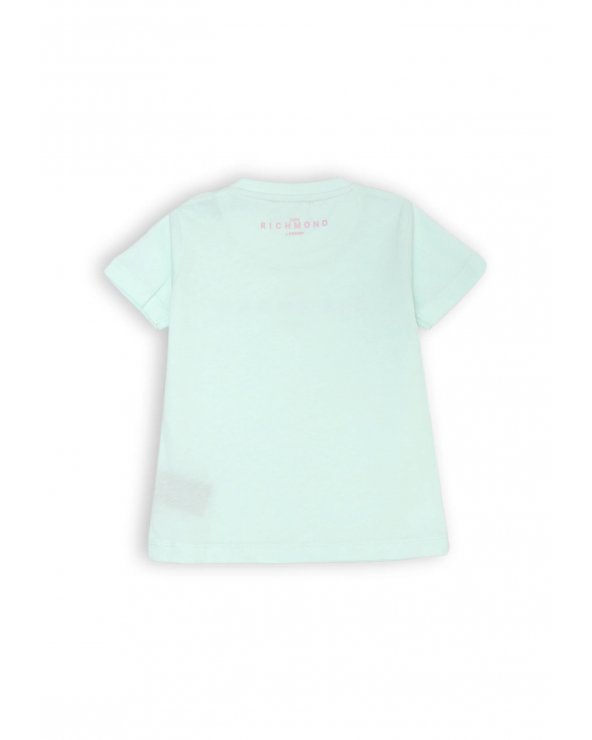 Maglietta verde acqua John Richmond neonata logo rosa cotone estate 2025