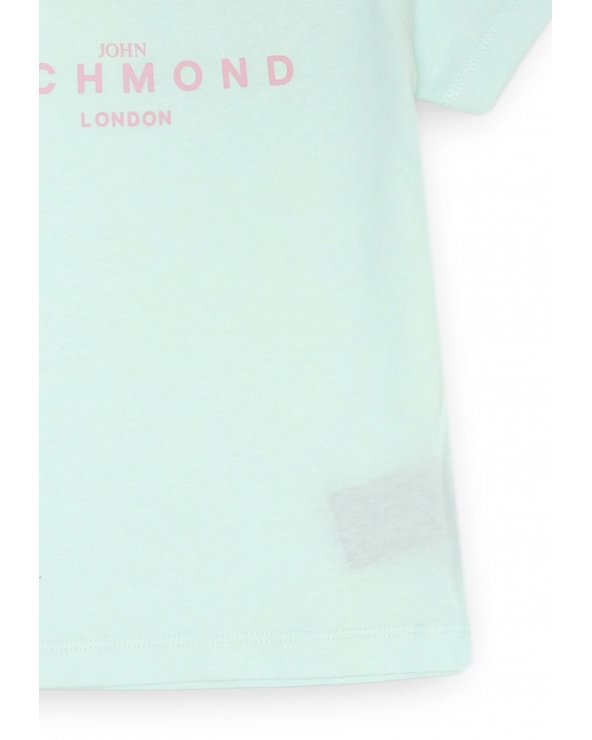 Maglietta verde acqua John Richmond neonata logo rosa cotone estate 2025