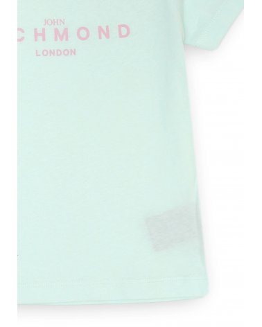 Maglietta verde acqua John Richmond neonata logo rosa cotone estate 2025