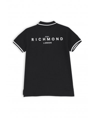 Polo nera Richmond bambino con profili bianchi e logo sul petto estate 2025