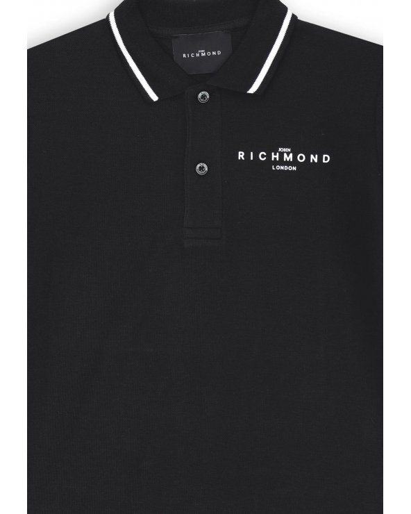 Polo nera Richmond bambino con profili bianchi e logo sul petto estate 2025