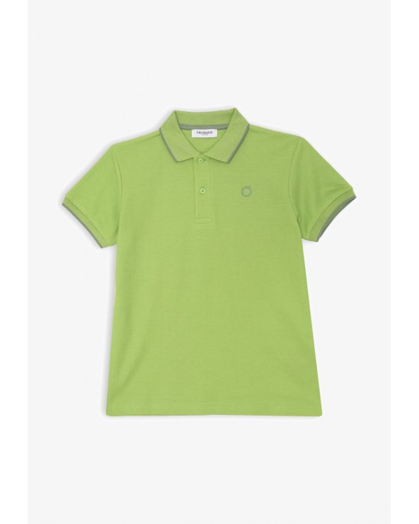 Polo Trussardi verde bambino in cotone con profili grigi e logo ricamato