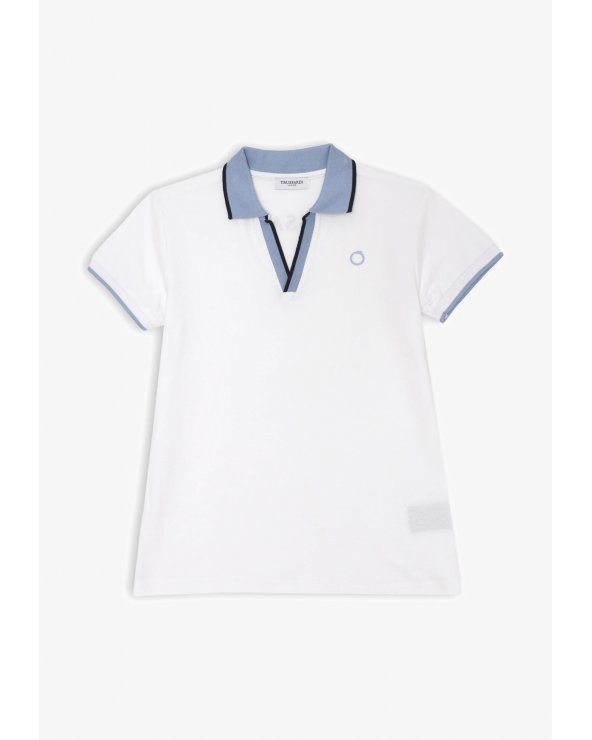 Polo Trussardi bianca bambino con dettagli celesti in jersey 100% cotone