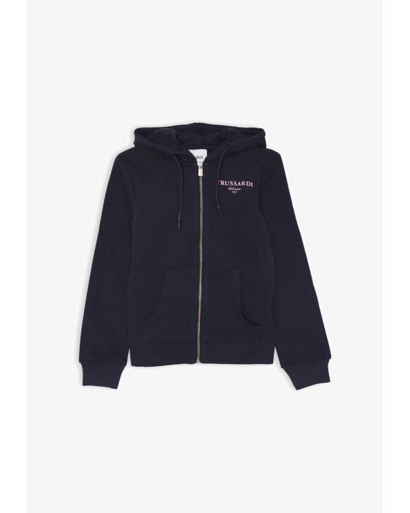 Felpa blu Trussardi con cappuccio zip frontale bambina baby junior ragazze