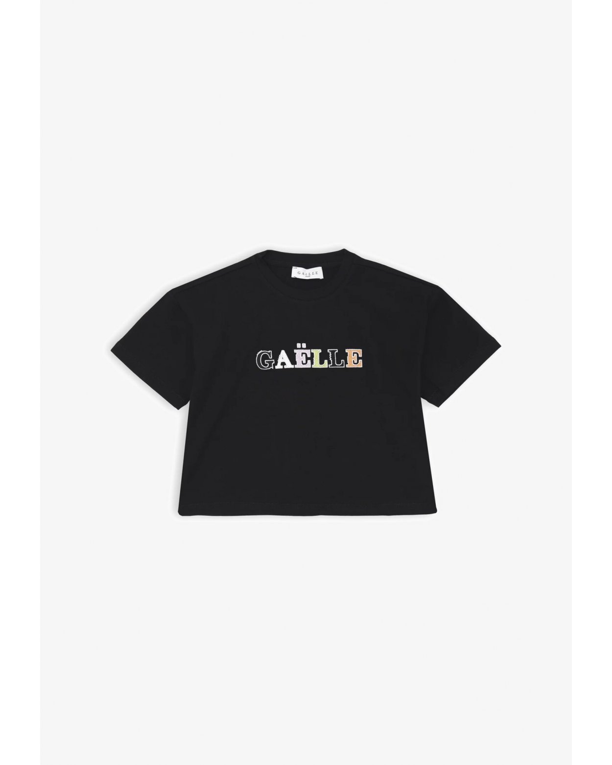 Maglia nera Gaelle ragazza stampa multicolore cotone estivo regular fit