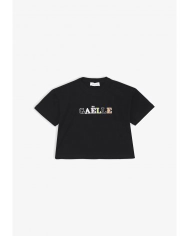 Maglia nera Gaelle ragazza stampa multicolore cotone estivo regular fit