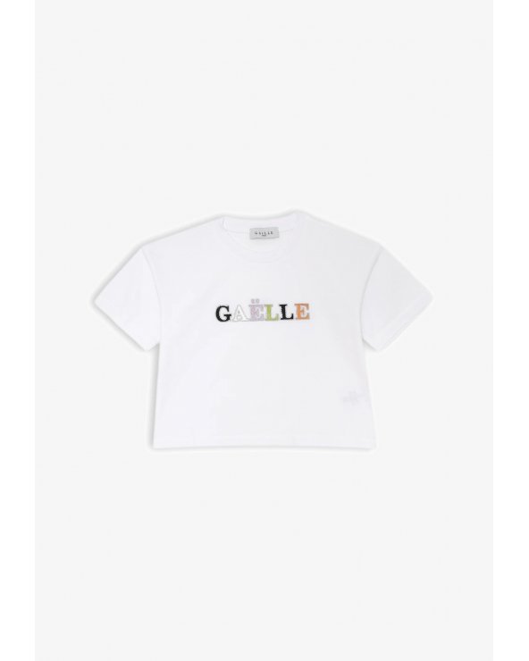 Maglia bianca Gaelle ragazza stampa multicolore cotone estivo regular fit