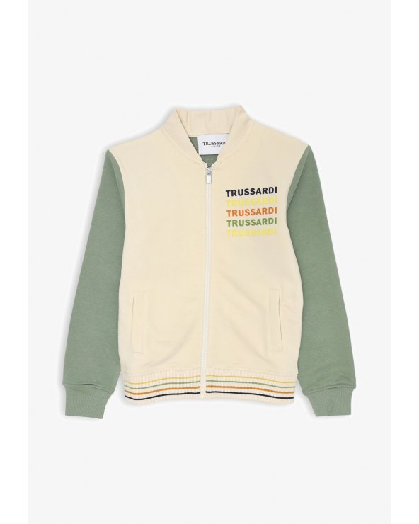 Felpa Trussardi bambino avorio maniche verdi zip multicolor SS2025