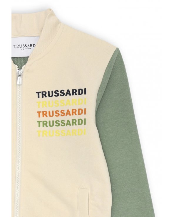Felpa Trussardi bambino avorio maniche verdi zip multicolor SS2025