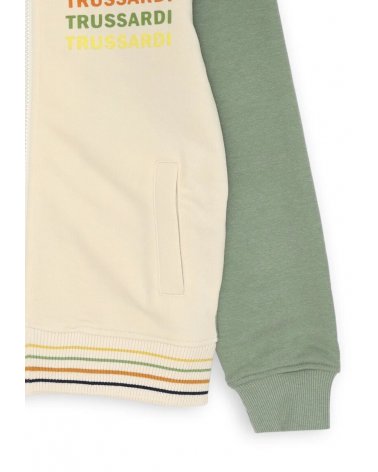 Felpa Trussardi bambino avorio maniche verdi zip multicolor SS2025