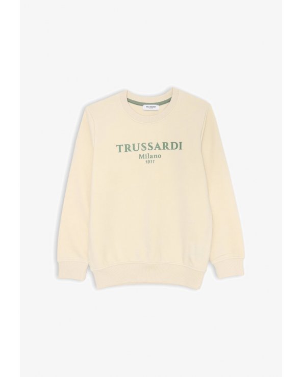 Felpa beige Trussardi bambino con logo Milano 1911 stampato fronte