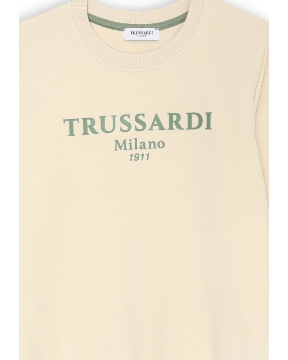 Felpa beige Trussardi bambino con logo Milano 1911 stampato fronte
