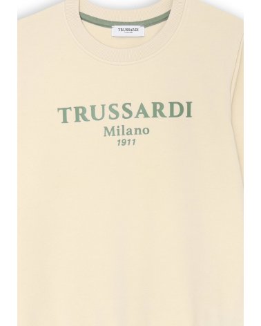 Felpa beige Trussardi bambino con logo Milano 1911 stampato fronte