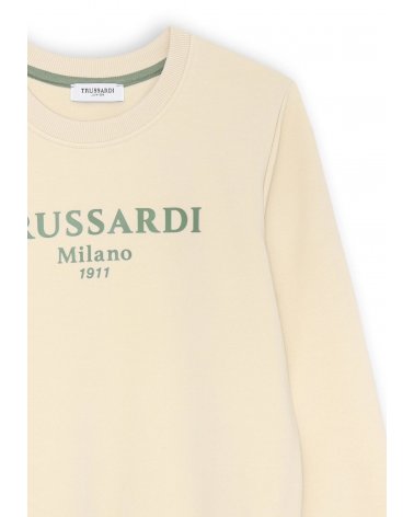 Felpa beige Trussardi bambino con logo Milano 1911 stampato fronte