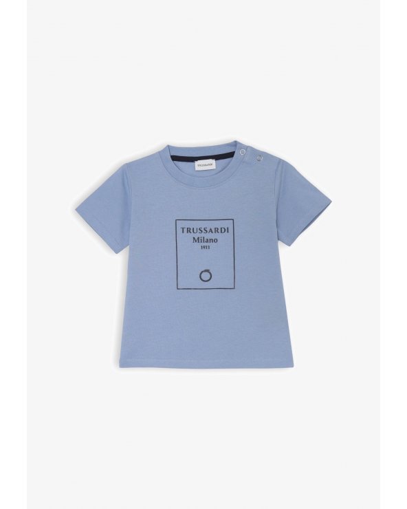 Maglietta Trussardi azzurra bambino stampa Milano 1911 cotone estate 2025