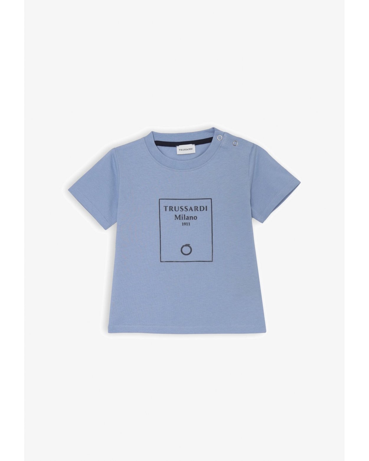 Maglietta Trussardi azzurra bambino stampa Milano 1911 cotone estate 2025