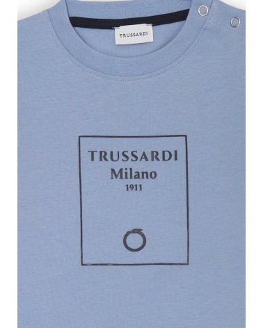 Maglietta Trussardi azzurra bambino stampa Milano 1911 cotone estate 2025