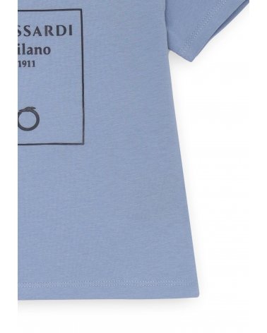 Maglietta Trussardi azzurra bambino stampa Milano 1911 cotone estate 2025