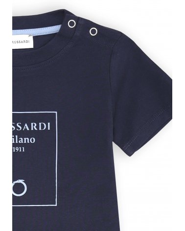 Maglietta blu Trussardi Milano 1911 neonato cotone regular fit estate 2025