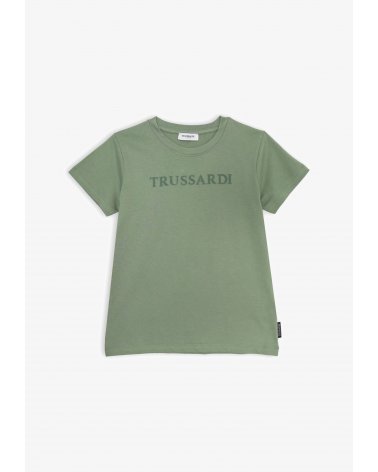 Maglietta verde Trussardi bambino cotone estivo stampa tono su tono